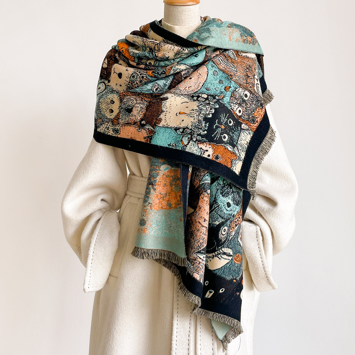女性用イミテーションカシミヤスカーフ 厚手で暖かいショール  - Cashmere Pashmina Wrap のレビューと価格